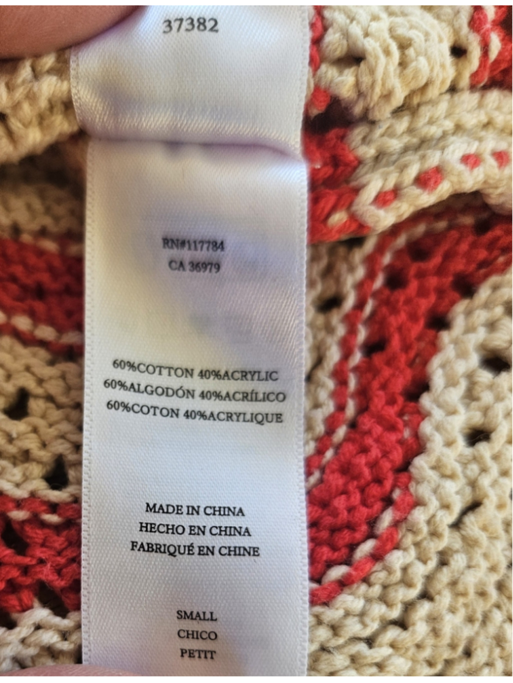 Rails Coen Top Crocheted Sweater in Cherry Oat Stripe Size S - Picture 5 of 7